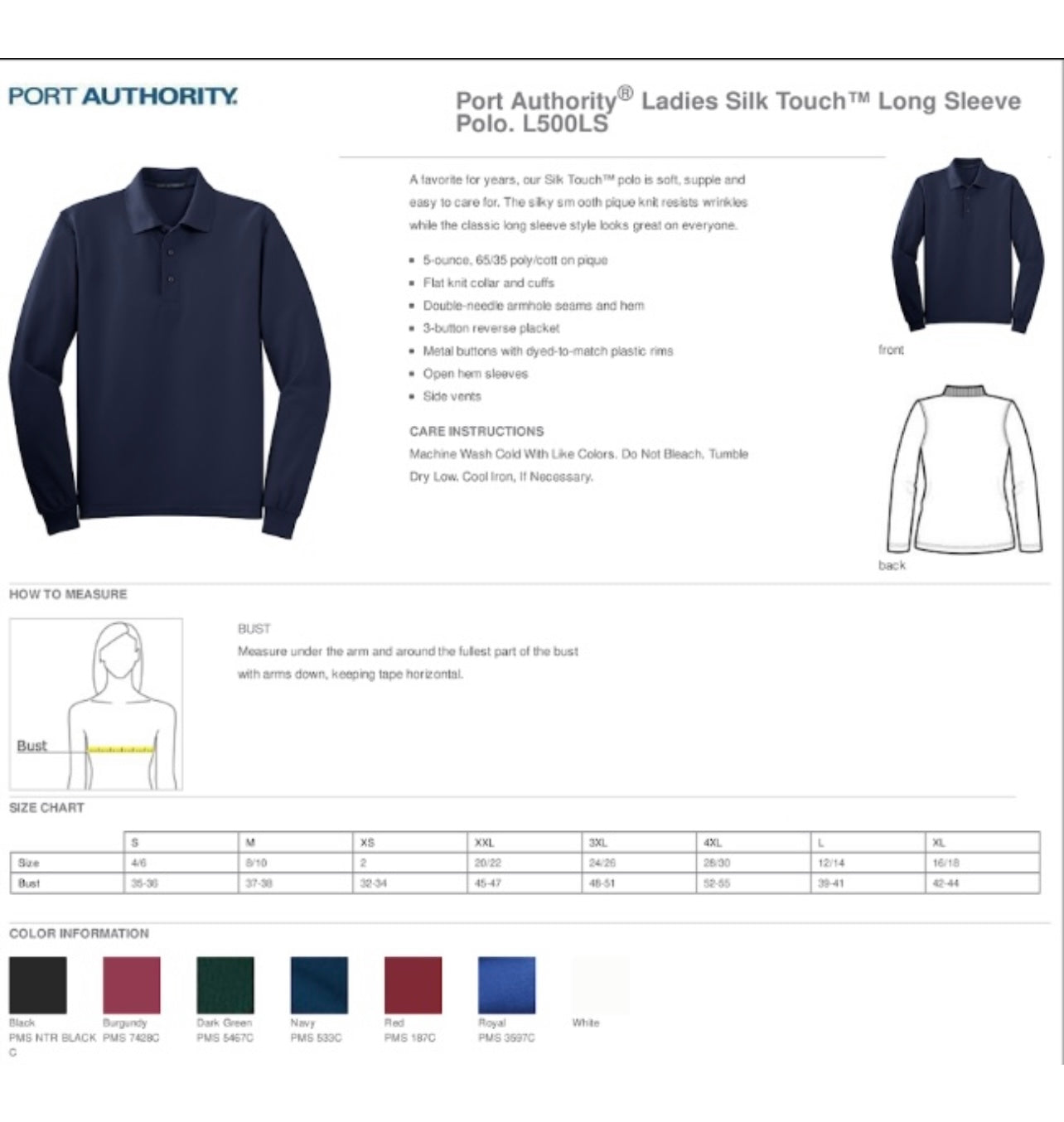 Ladies Embroidered Long Sleeve Polo